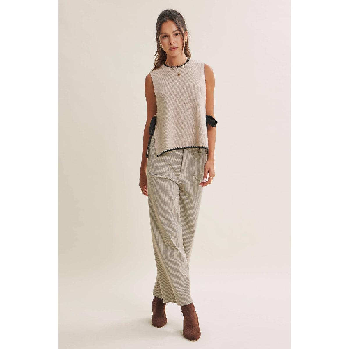 EFFORTLESS WEEKEND SIDE RIBBON TIE WHIPSTITCH SWEATER VEST
