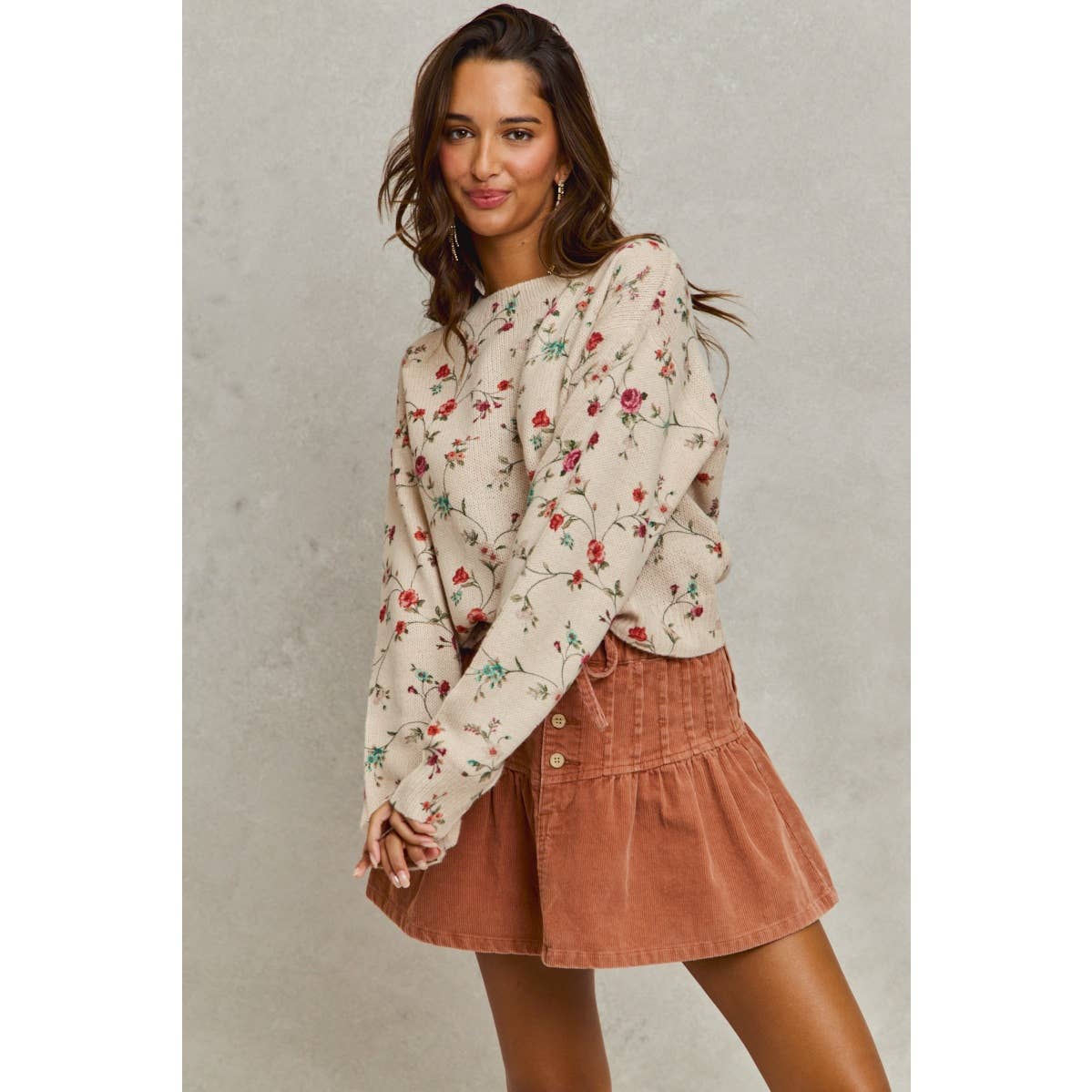 MINERAL WASH PINTUCKED CORDUROY MINI FLARED SKIRT