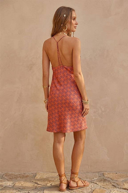 Boho Satin Cowl Neck Dress
