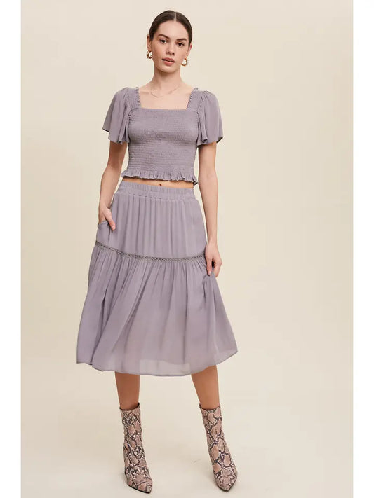 Smocked Crop Top & Tiered Skirt Set