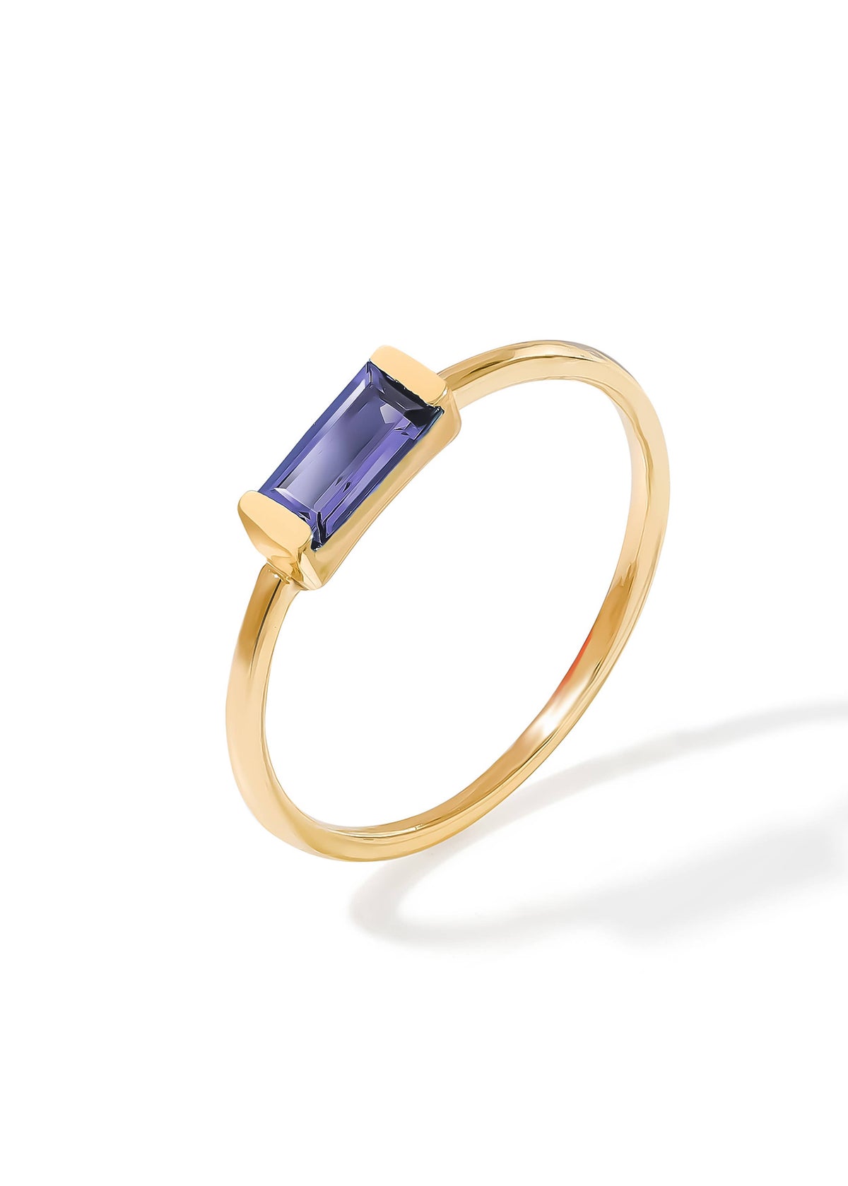 Gold Plated Baguette-Cut Iolite Stack Band Minimalist Ring