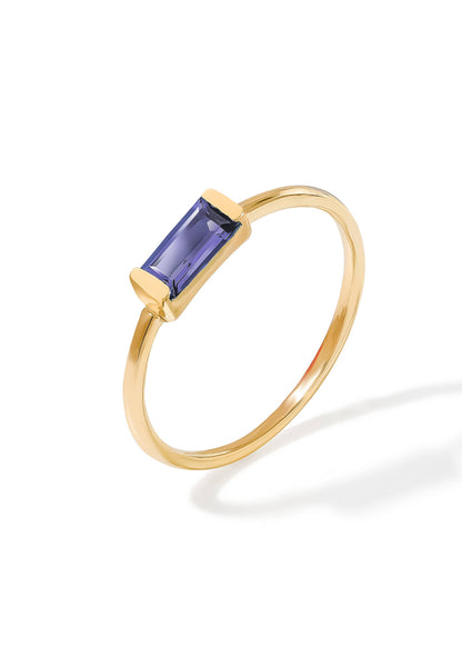 Gold Plated Baguette-Cut Iolite Stack Band Minimalist Ring
