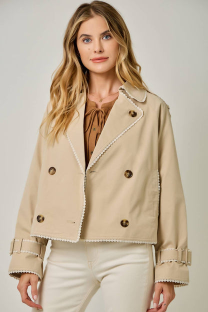 Lace Trim Half Length Trench Coat