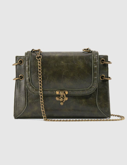 Retro Metal Buckle Leather Square Shoulder Bag