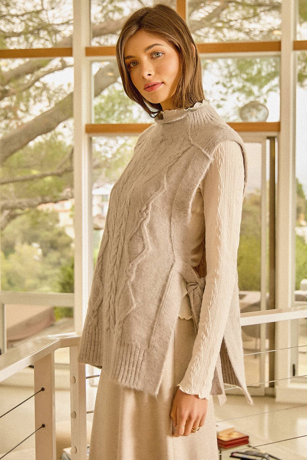 Cable Knit Mohair Side Tie Vest