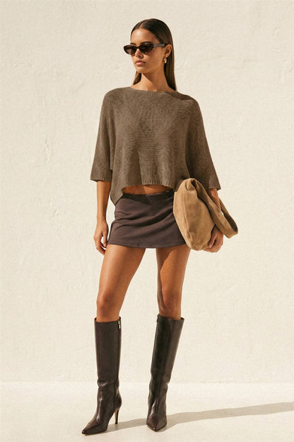 Cropped Poncho Knit Sweater Top