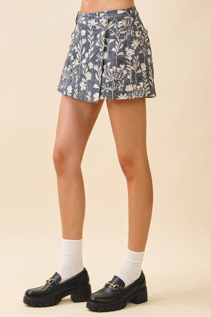 Botanical Print High Waist A Line Skort
