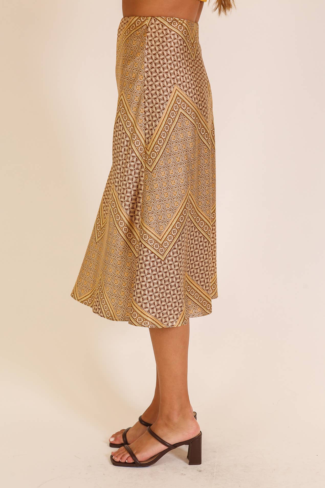 Geo Print Satin Midi Skirt