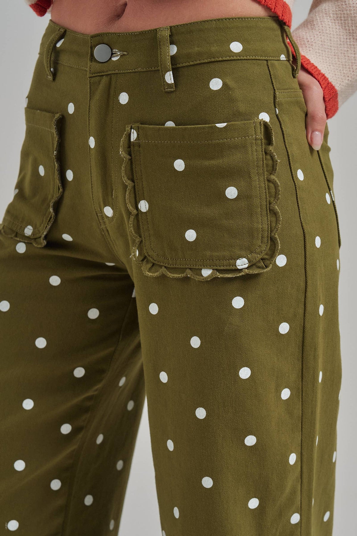 WIDE LEG POLKA DOT TWILL PANTS SCALLOP POCKET