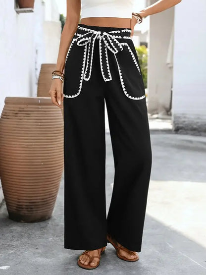 High Waisted Trousers with White Stitching