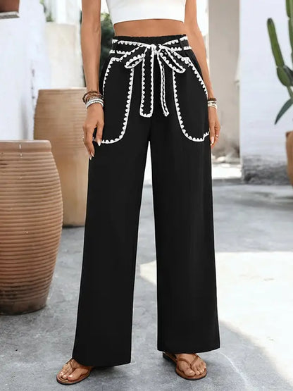 High Waisted Trousers with White Stitching