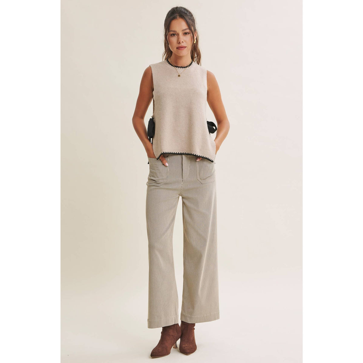 EFFORTLESS WEEKEND SIDE RIBBON TIE WHIPSTITCH SWEATER VEST