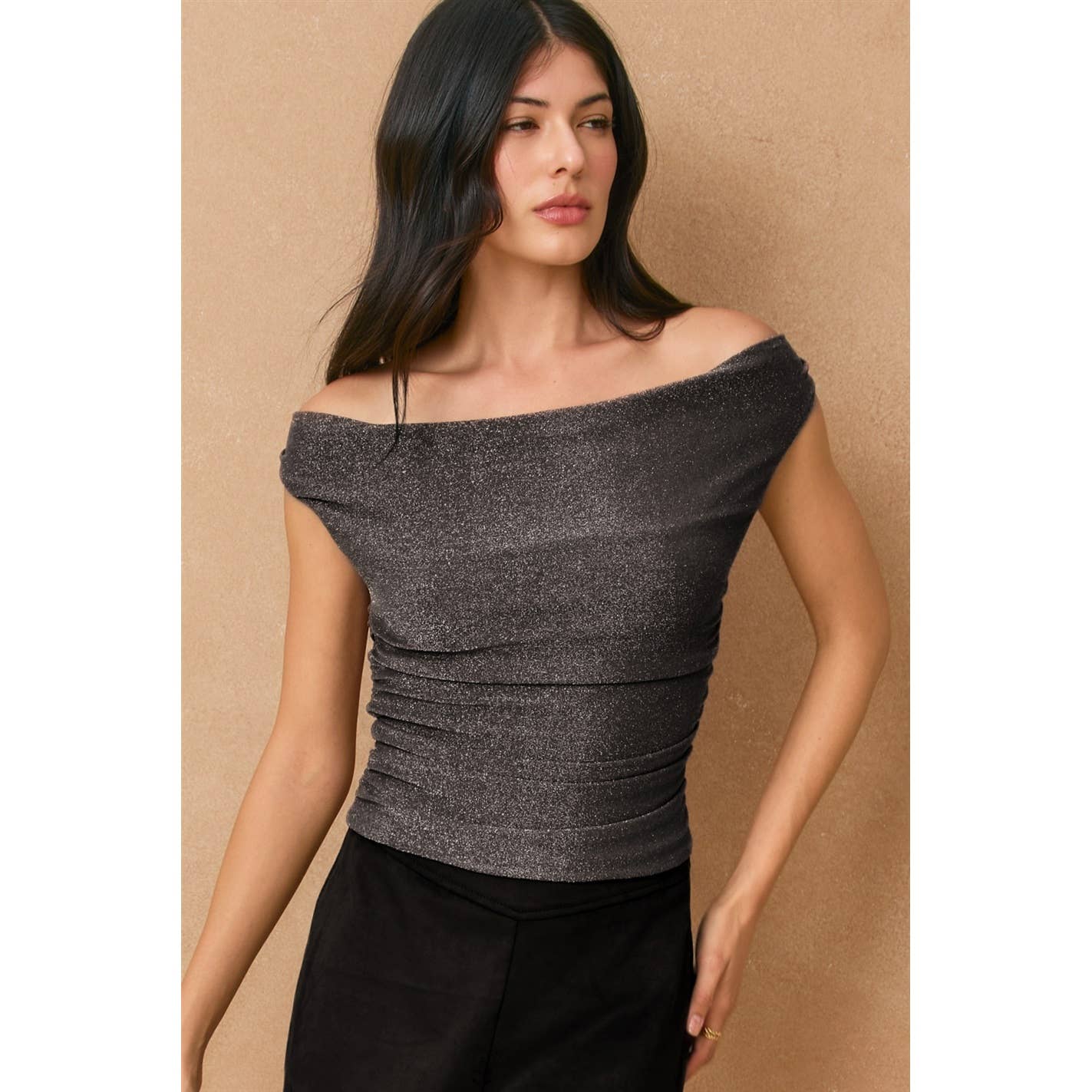 Metallic Off The Shoulder Ruched Top