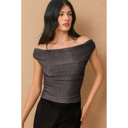 Metallic Off The Shoulder Ruched Top