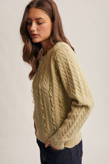 Lace Trim Cable Knit Pullover