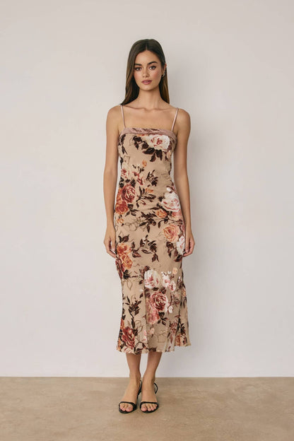 Floral Velvet Burnout Midi Dress