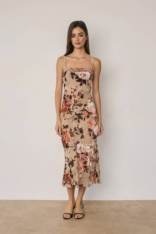 Floral Velvet Burnout Midi Dress