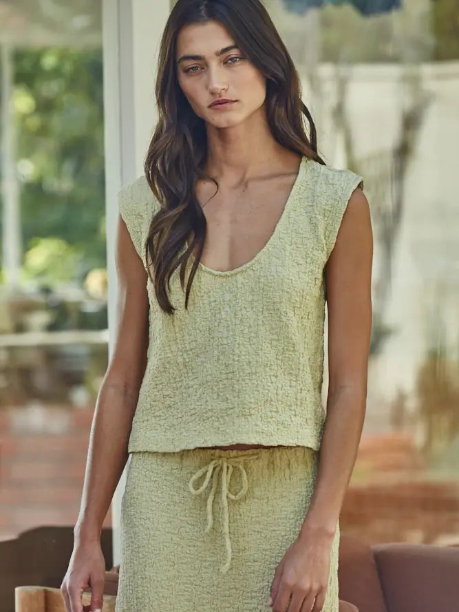 Pale Lime Woven Textured Tank