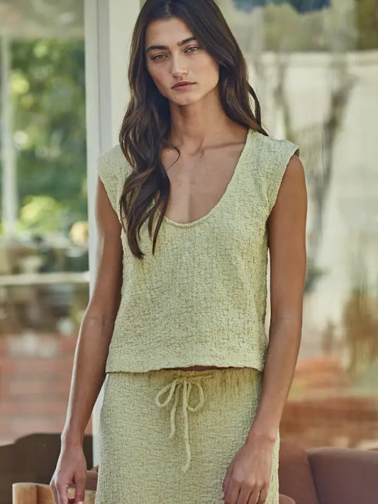Pale Lime Woven Textured Tank