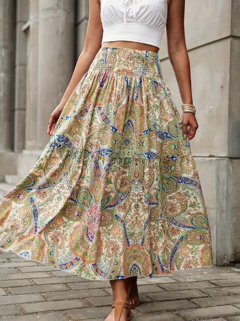 Women's Spring Summer Bohemian Printed Beach Skirt