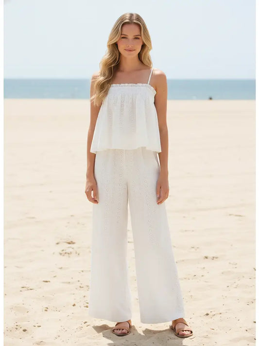 White Eyelet Top / Pant Set