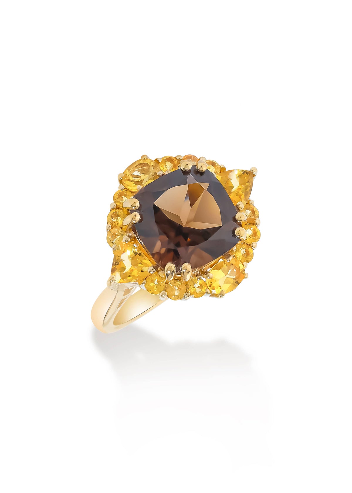 Gold Plated 925 Silver Golden Eclipse Smoky Quartz Ring