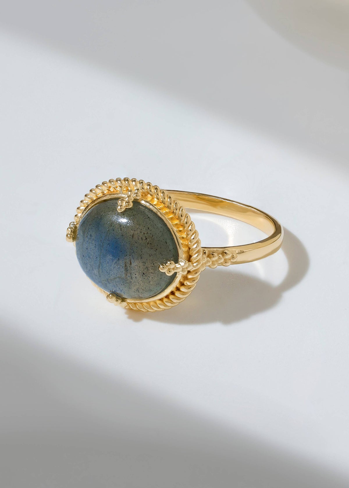 Artisan Braid Rope Detail Labradorite Gold Plated Ring