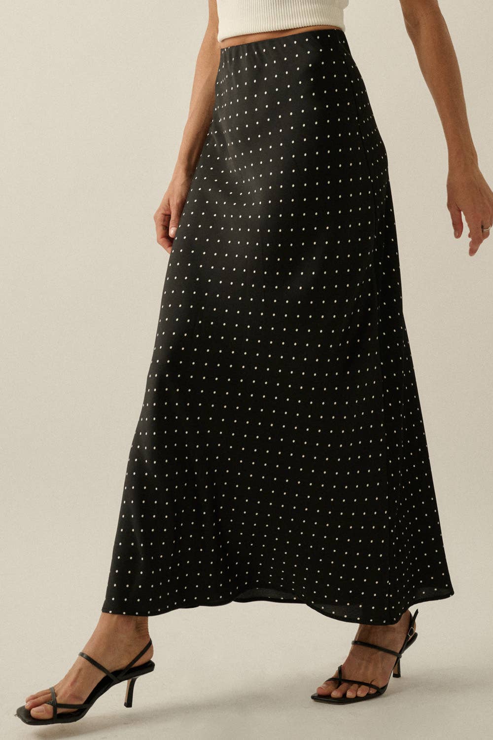 Polka Dot-Print Bias-Cut Maxi Skirt