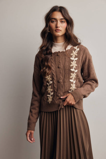 Floral Embroidered Knit Cardigan
