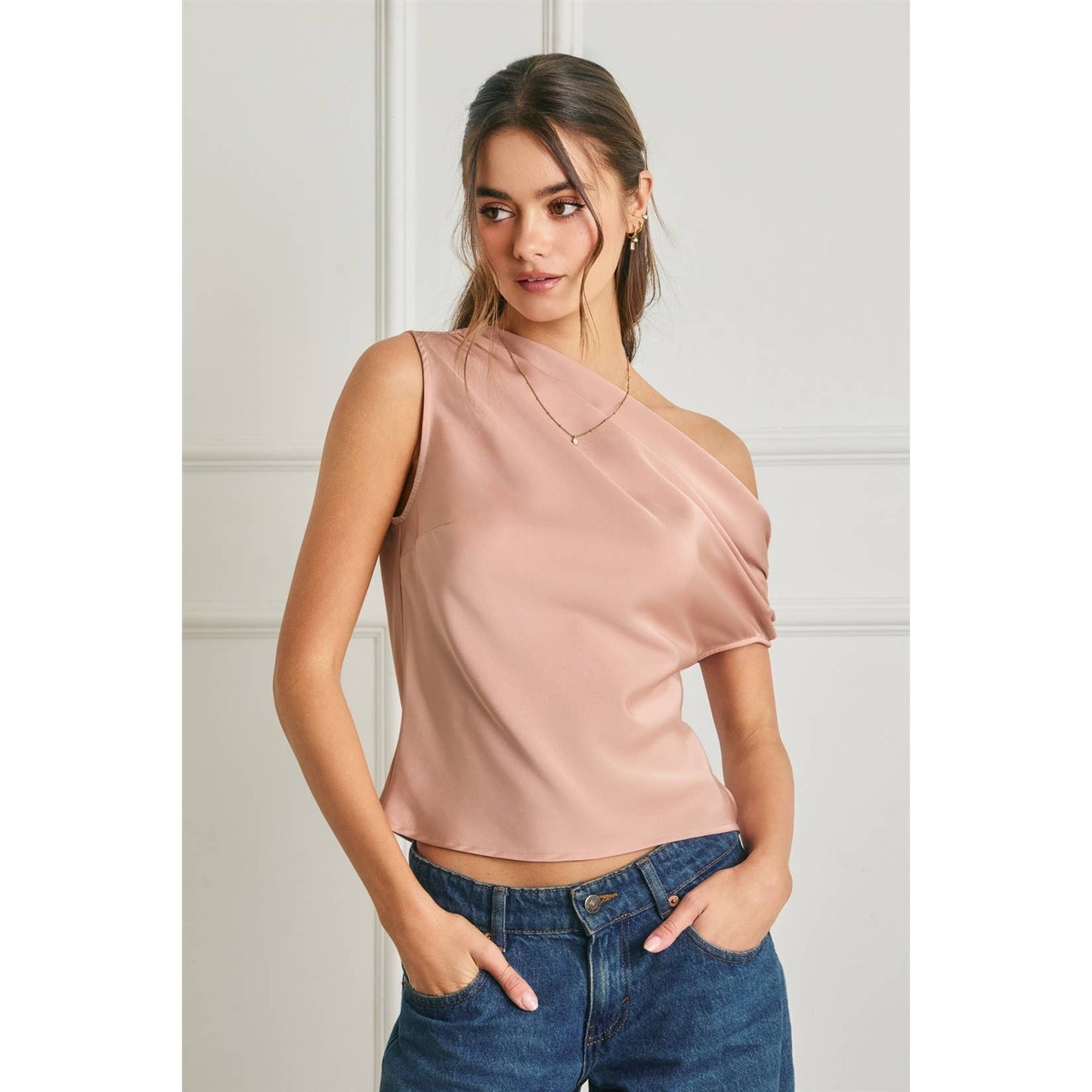 Satin Asymmetrical One Shoulder Top