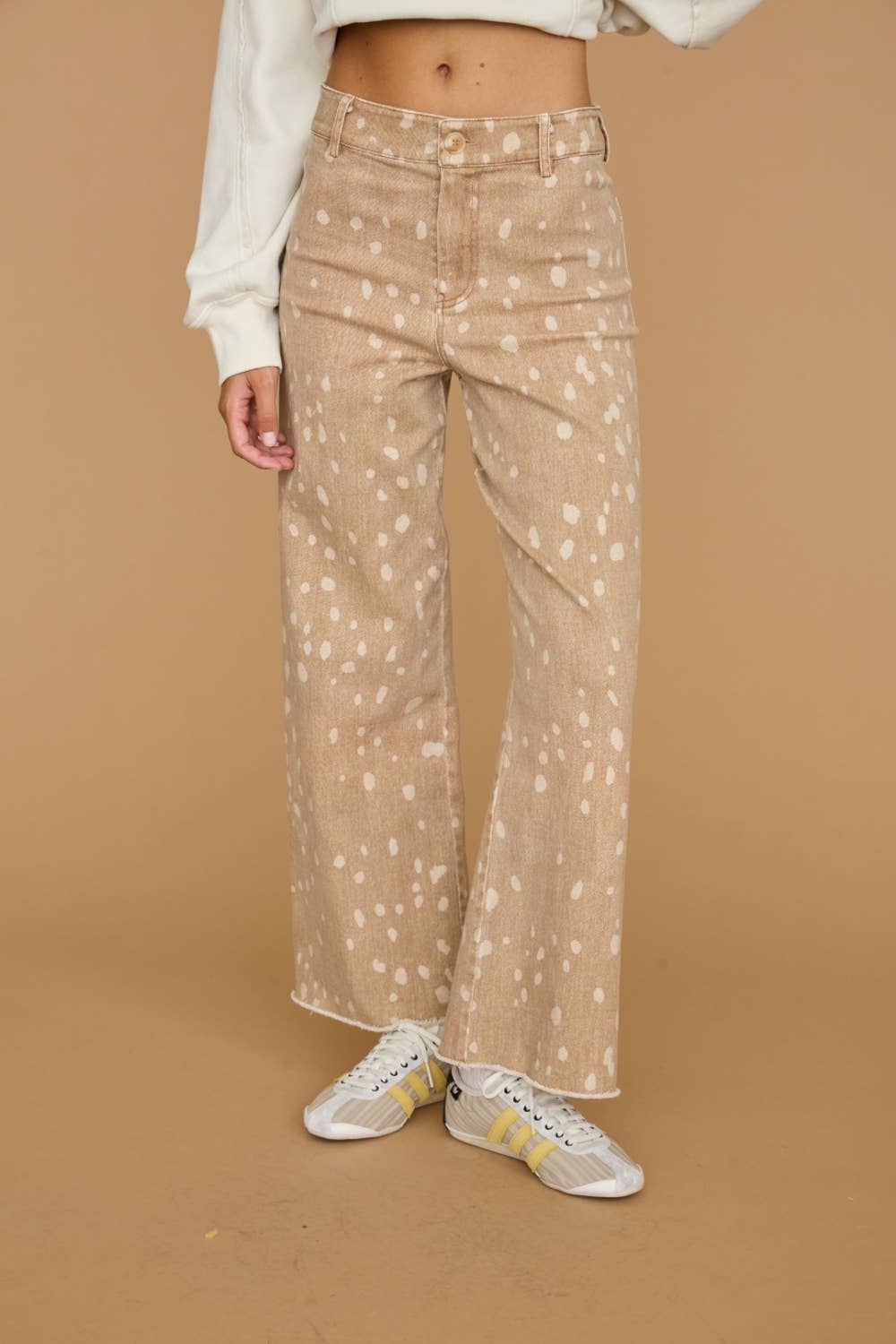 Spot Print Raw Hem Denim Jeans