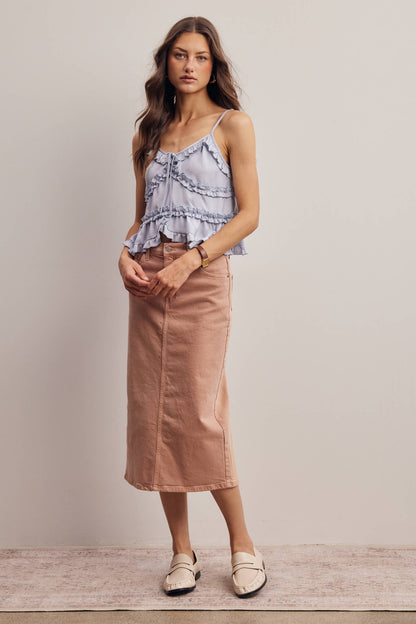 Ruffle Trim Tie Front Cami Top