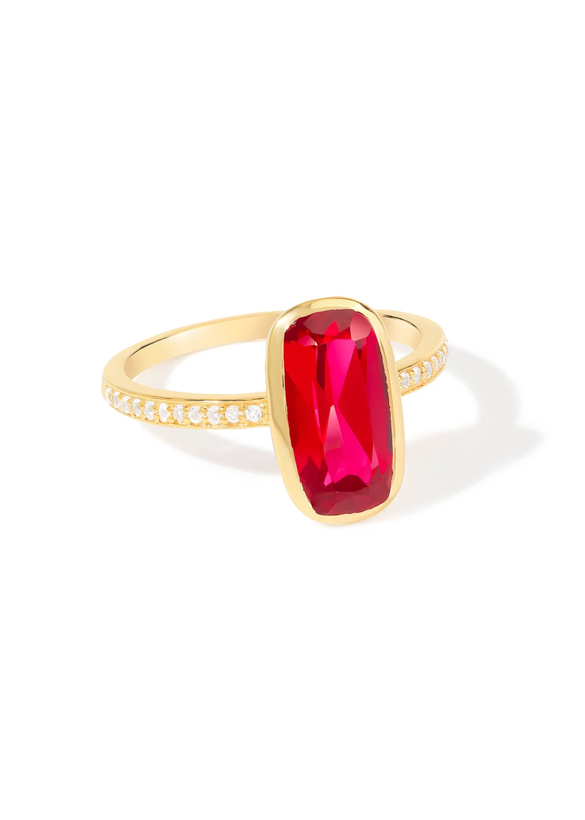 Gold Plated Silver Lab Created Ruby Verdant Halo Pave Ring