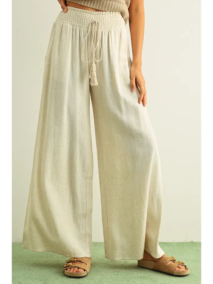 Linen Smocked Waist Pants