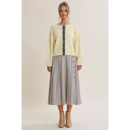 COTTAGE GARDEN WOOL BLEND FLORAL PLACKET SWEATER CARDIGAN
