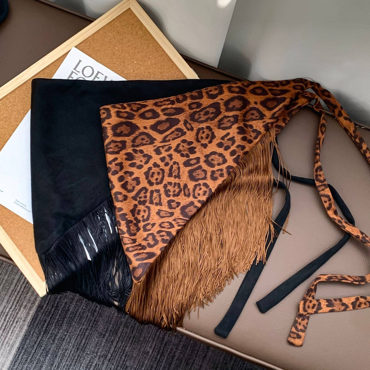 Retro Leopard Print Tassel Triangle Belt Hip Scarf