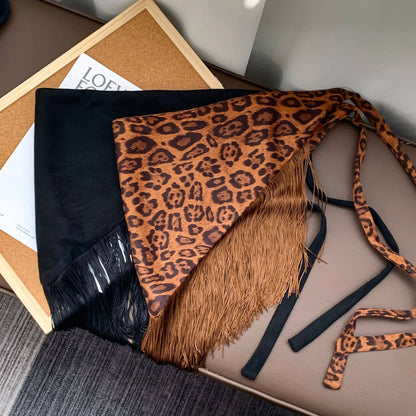 Retro Leopard Print Tassel Triangle Belt Hip Scarf