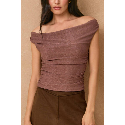 Metallic Off The Shoulder Ruched Top
