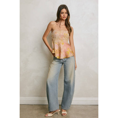 Meadow Romance Strapless Lace Flared Top