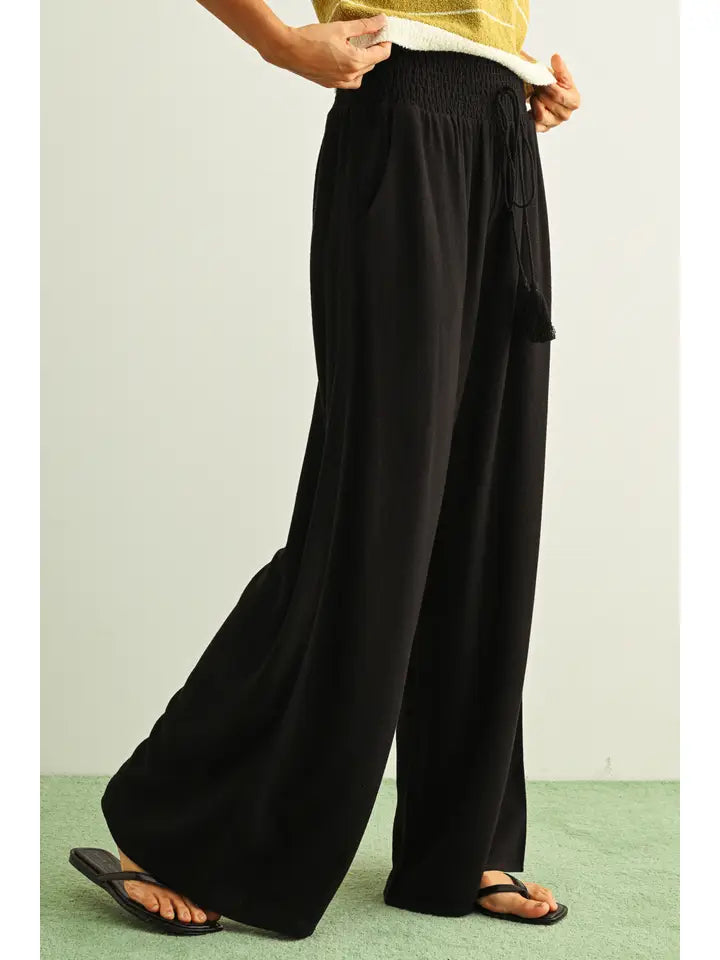 Linen Smocked Waist Pants