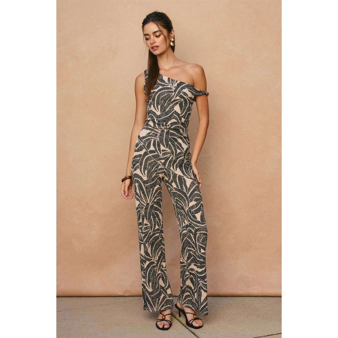 Tropical Leaf One Shoulder Asymmetrical Top