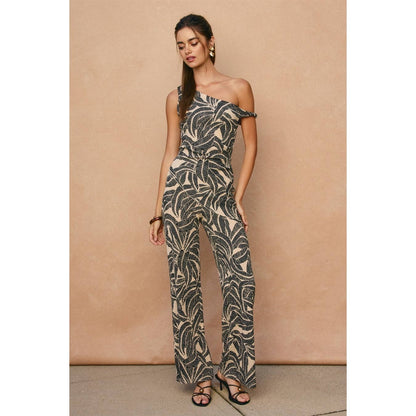 Tropical Leaf One Shoulder Asymmetrical Top