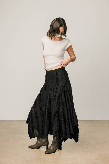 Asymmetrical Lace Panel Maxi Skirt