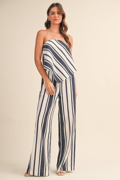 STRIPED LINEN TUBE TOP AND WIDE LEG PANTS SET
