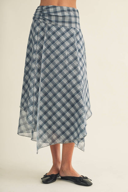 Asymmetric Plaid Handkerchief Hem Skirt
