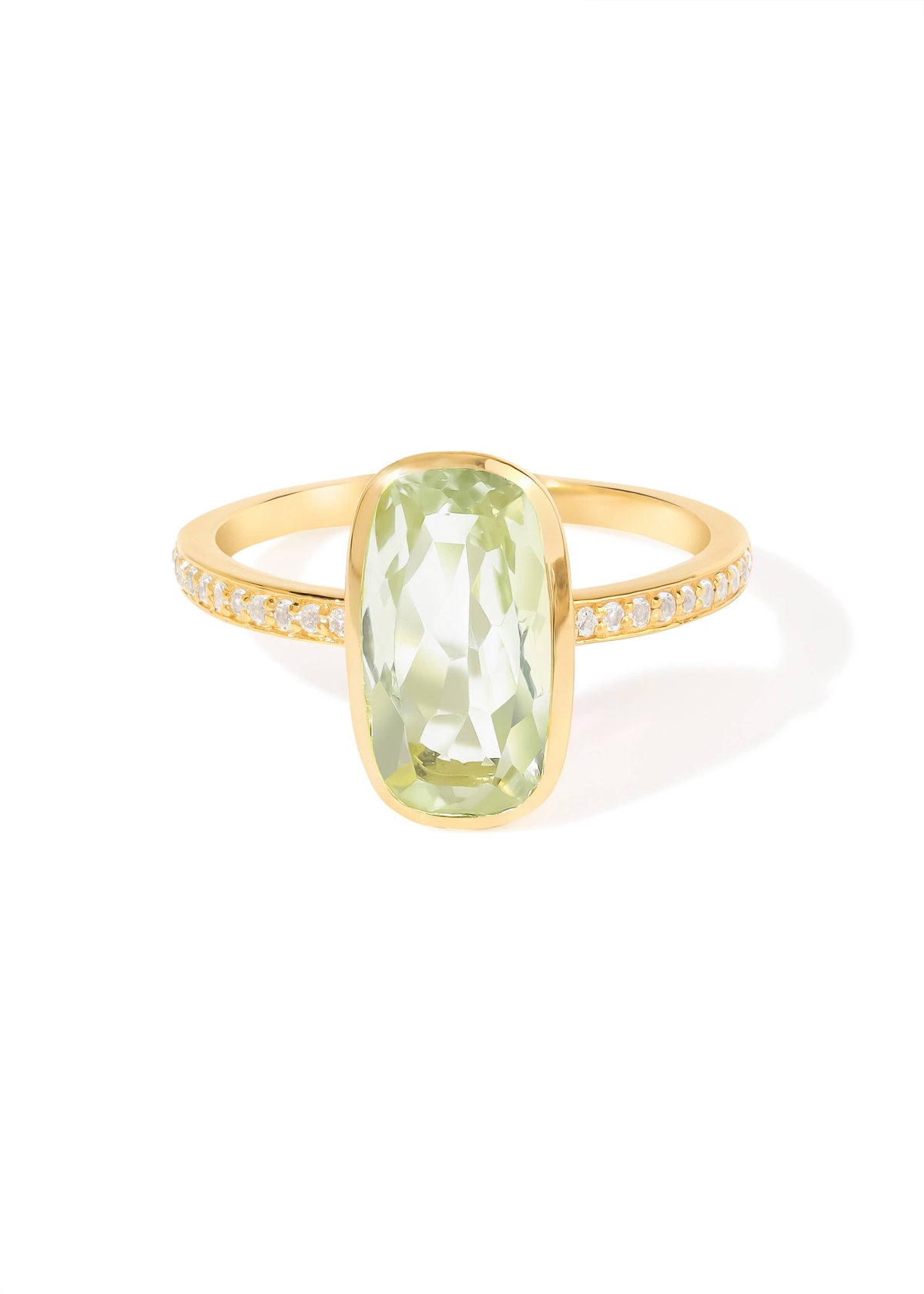 Gold Plated Silver Green Amethyst Verdant Halo Pave Ring