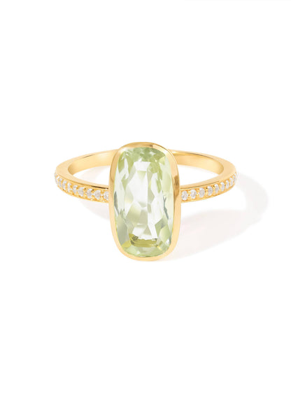 Gold Plated Silver Green Amethyst Verdant Halo Pave Ring