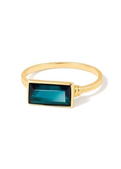 Gold Plated Rectangular London Blue Quartz Minimalist Ring