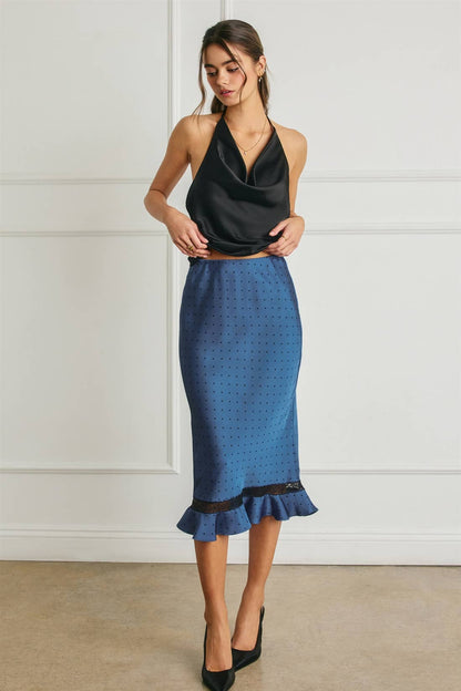 Polka Dot Lace Inset Ruffled Skirt