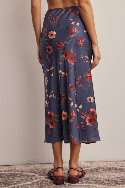 Floral Satin Midi Skirt